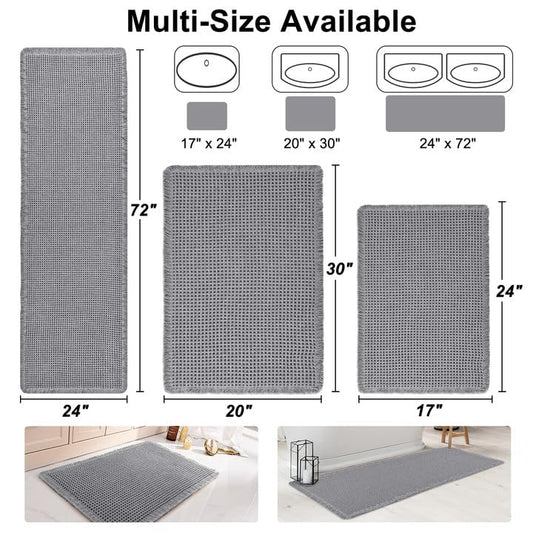 Luxury Waffle Bath Mat, Super Absorbent Non Slip Bathroom Rugs, Boho Ultra Soft Comfort Machine Washable Quick Dry Floor Mats with Tassels (Grey, 24" x 72") - color: Grey, size: 24" X 72"