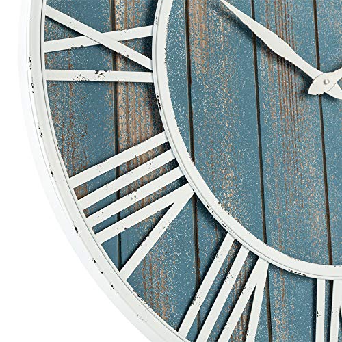 30" Coastal Wall Clock - Metal & Solid Wood Noiseless Weathered Beach Blue Wall Clock - color: Coastal Blue, size: 30-inch
