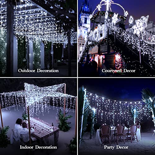 FLVOECN 98FT 960 LED Christmas Lights, Waterproof 8 Modes Ice Lights for Outside with Memory and Timer Hanging Fairy Lights Plug-in Curtain String Lights for Holiday Party Wedding Home (Cool White) - color: Mint Green