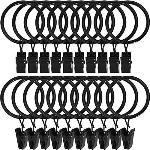 LLPJS Curtain Rings with Clips, 1.5 inch ID, 20 Pack, Black - color: Black, size: 1.5" I D Set of 20