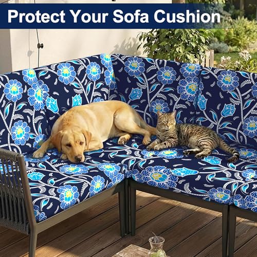 Smiry Waterproof Patio Cushion Covers, Stretch Outdoor Furniture Covers - color: Midnight Blue, size: 8PCS
