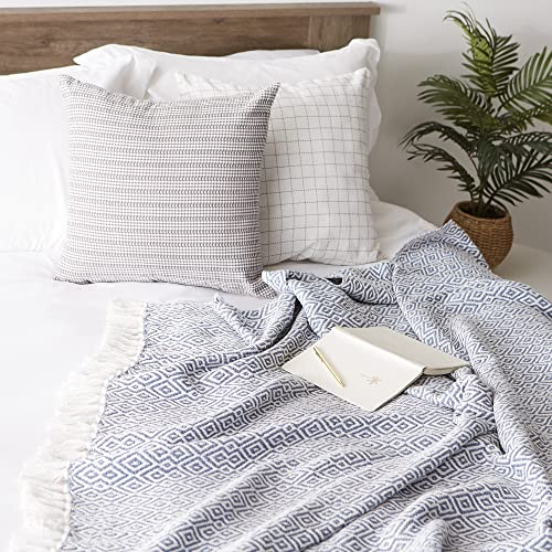 DII Rustic Farmhouse Double Diamond Woven Throw, 50x60, Stonewash Blue - color: Stonewash Blue, size: 50x60"