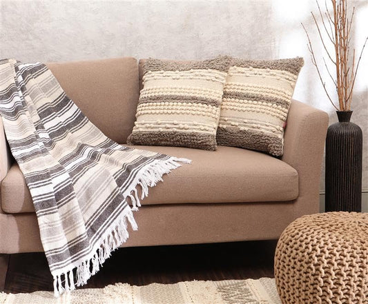 · REDEARTH · Boho Textured Handwoven Throw Pillow Cases - Boho Glam Taupe - color: Boho Glam Taupe, size: 18" x 18" (Pack of 2)