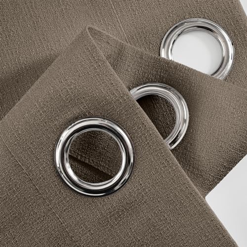 Melodieux Brown Semi Sheer Curtains 63 Inch Length for Living Room, Linen Rustic Bedroom Privacy Window Grommet Sheer Drapes, 52 by 63 Inch, 2 Panels - color: Brown, size: 52"W x 63"L (Pack of 2)