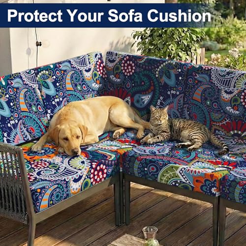 Smiry Waterproof Patio Cushion Covers, Stretch Outdoor Furniture Covers - color: Blue Green, size: 8PCS