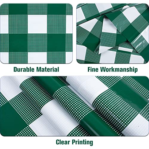 Kesfey 3 Packs Green and White Checkered Tablecloths 54 x 108 Inches Disposable Plastic Gingham Tablecovers Waterproof Rectangle Picnic Party Table Covers for Birthday Party Supplies Christmas - color: Green and White