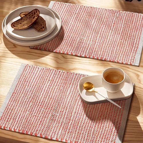 Cotton/Jute Placemats Set of 4-13x19 Inch - Natural - Orange - color: Natural - Orange