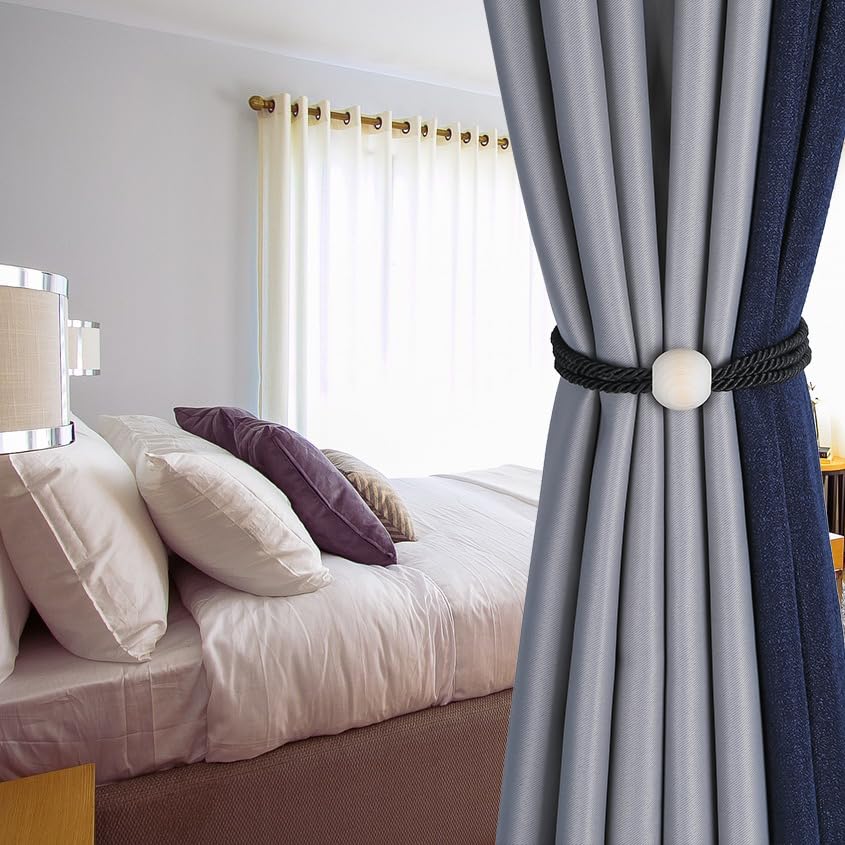 BEL AVENIR Magnetic Curtain Tiebacks, Boho Farmhouse Curtain Tie Backs - color: Black