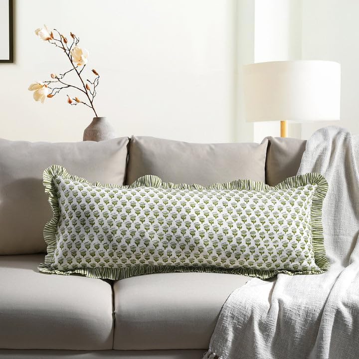 CPC Emerald Green Block Print Ruffle Sham Pillow Cover 20x54 Inch Pack of 1 - color: Emerald Green, size: 54" x 20" (Pack of 1)