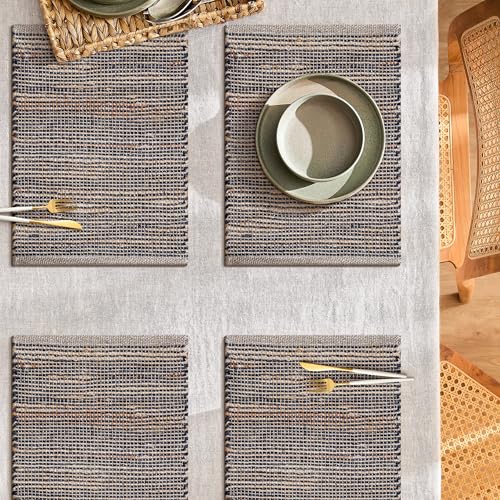 Cotton/Jute Placemats Set of 4-13x19 Inch - Natural Grey Charcoal - color: Natural - Grey Charcoal