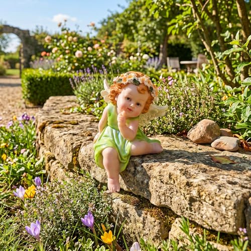 XJar Resin Garden Fairy Figurine, Sitting Hand Painted Yard Decor Statue - color: Fairy - Sitting Posture