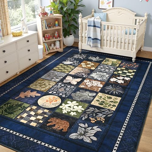 Tepook 5x7 Navy Blue Area Rugs for Living Room Bedroom - color: Blue-b, size: 5' x 7' (Rectangular)