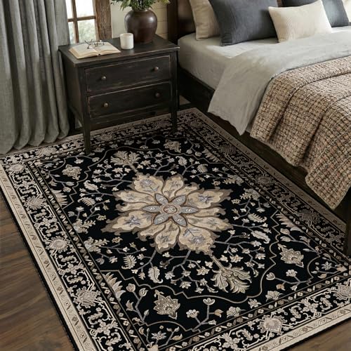 RELEANY Washable Area Rug, 5'x7', Black/Neutral - color: Black/Neutral, size: 5' x 7' (Rectangular)