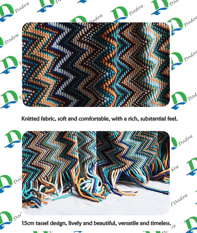 Throw Blanket Bohemian Knitted with Tassel 50x60 Inch (Blue) - color: Blue