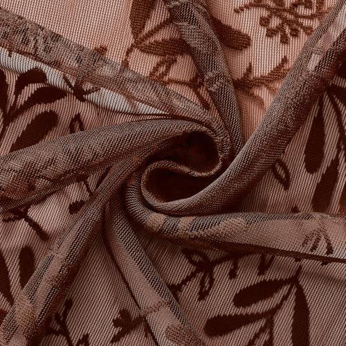 Kotile Brown Sheer Curtains 54 Inch Length, Boho Floral Lace Window Panels - color: Brown, size: 52"W x 54"L (Pack of 2)