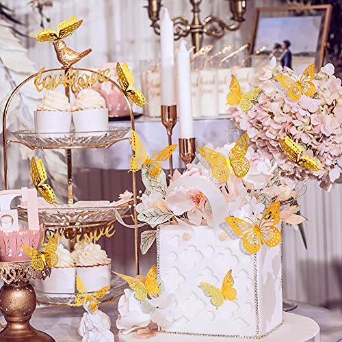 SAOROPEB 3D Butterfly Wall Decor 48 Pcs Gold Butterfly Birthday Decorations - color: 48 Pcs, Gold
