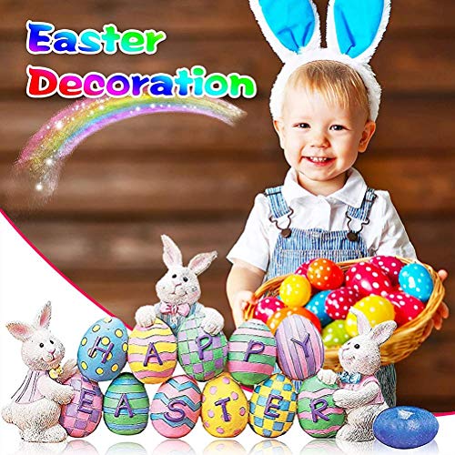 Gonetre Hand Painted Easter Eggs Bunny Tabletop Decor,Bunny Rejoice Table Top Centerpieces,Spring Easter Bunny Eggs Decorations Easter Indoor Home Decor Easter Eggs