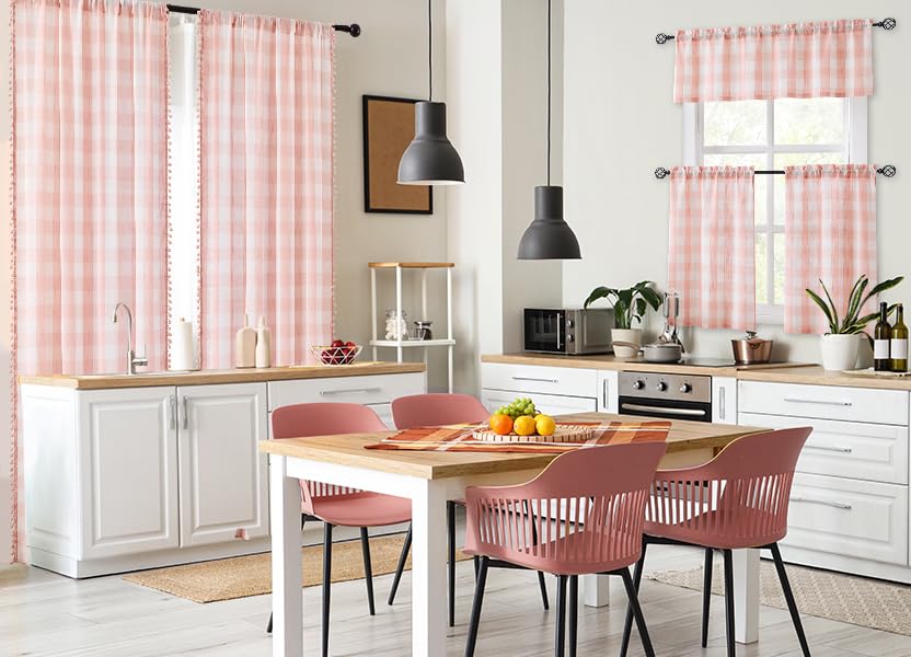 Blush Buffalo Check Kitchen Tier Curtains 36" Country Plaid Semi Sheer Pink - color: Blush Pink and White, size: 24"W x 36"L (Pack of 2)