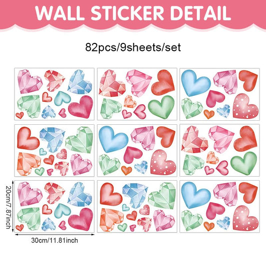 2 Sheet Valentine's Day Wall Decals Love Heart Wall Stickers Valentines Window Clings Pink Heart Tree Home Bedroom Decor Decals Peel and Stick for Valentines Wedding Anniversary Party Supply - color: Valentines B