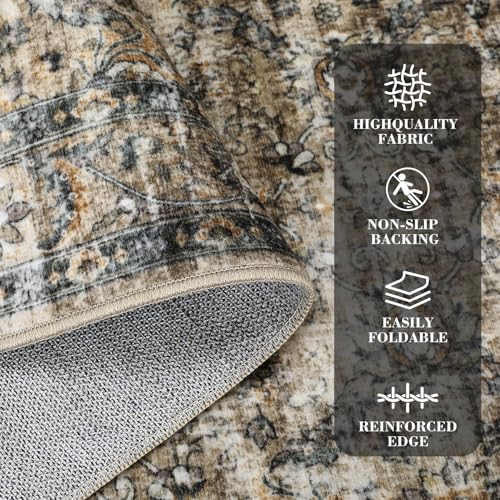 GarveeHome Washable Runner Rug 2x6 Vintage Carpet Runner with Non Slip Backing Foldable Non Shedding Retro Accent Rug Low Pile Distressed Throw Rug for Hallway Office Bedroom, Brown - color: Brown, size: 2' x 6' (Runner)