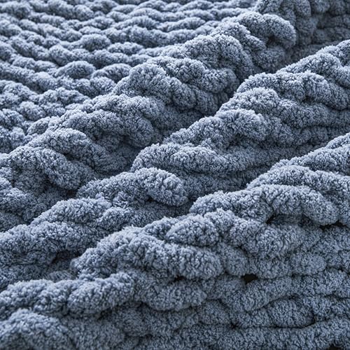 WESHIONGOO Chunky Knit Blanket Throw for Couch Bed 40"×40" Dusty Blue - color: Dusty Blue, size: 40"x40"(Small Size Throw)