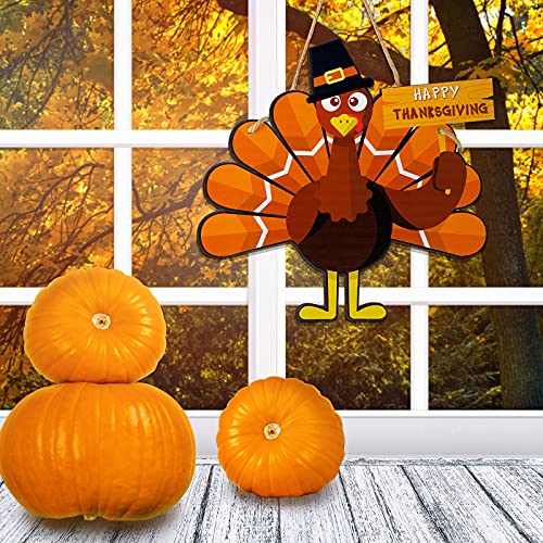 Jetec Thanksgiving Turkey Door Sign Wooden Hanging Plaque Decor,Simple - style: Simple
