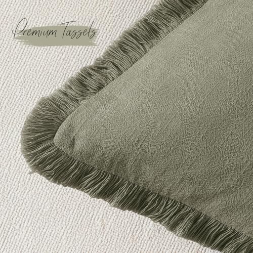 Linen Fringe Pillow Covers 22x22 Inch Set of 2,Light Olive Green - color: Light Olive Green, size: 22" x 22" (Pack of 2)
