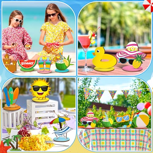 Marsui 12 Pcs Summer Wooden Table Decorations Tropical Beach Centerpieces - style: Summer