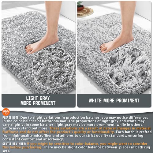 Yimobra Long Bathroom Rug 44x24, Plush Non Slip Bath Mat, Light Gray&White - color: Light Gray and White, size: 44" X 24"
