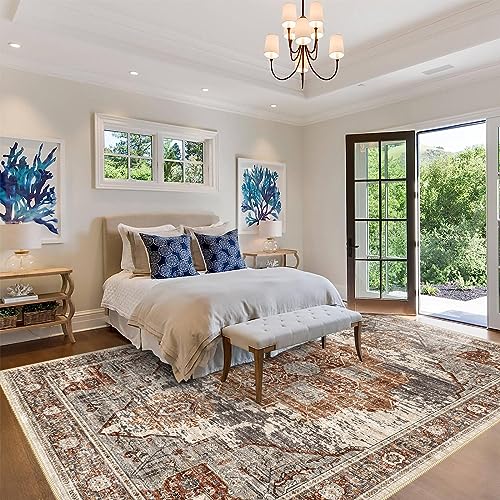 RUUGME Washable 9x12 Area Rugs - Large Rugs for Living Room Stain Resistant Carpet Vintage Rugs for Bedroom with Non Slip Backing Home Decor Floor Decoration Mat (9x12 Brick) - color: Brick, size: 9' x 12' (Rectangular)