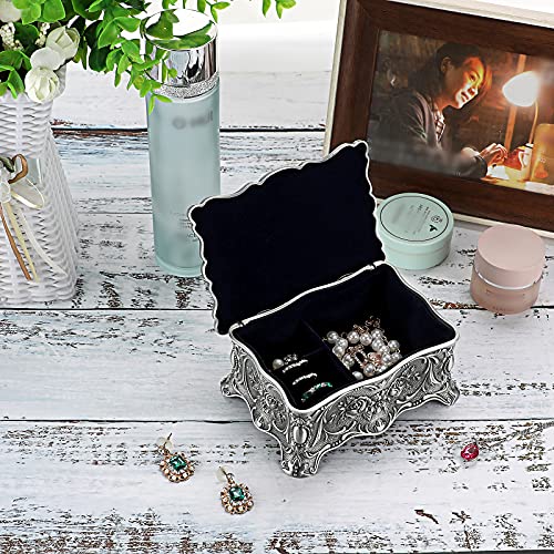 Hipiw Metal Jewelry Organizer Vintage Trinket Box for Women, 4.9"x3.4"x2.7" - color: Metallic Grey, size: Medium