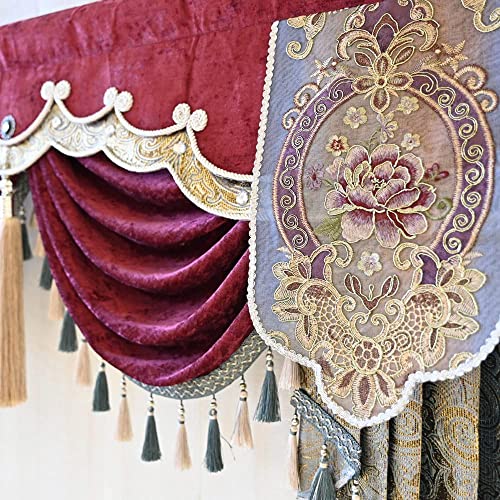 Luxury Burgundy Waterfall Valance Curtain, Floral Embroidered Swag Valance - size: 78"W x 47"L (Pack of 1)