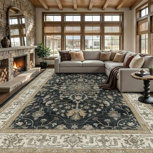RELEANY Washable Vacuum-Friendly Area Rugs 9'x12' Black/Vintage - color: Black/Vintage, size: 9' x 12' (Rectangular)