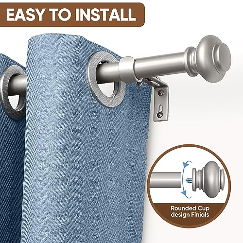 SIMEWIN Silver Curtain Rods for Windows 28 to 48 Inches Adjustable Decorative 1 Inch Diameter Single Window Curtain Rod Set with Classic Finials, Silver Finishing - color: Silver, size: 28"-48"