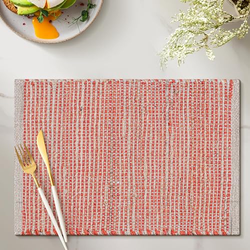 Cotton/Jute Placemats Set of 4-13x19 Inch - Natural - Orange - color: Natural - Orange