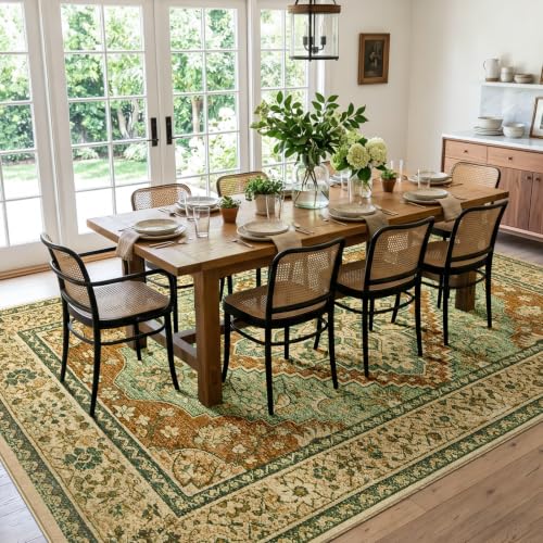 Joydeco Area Rugs 8x10 for Living Room Bedroom, Large Dining Room Rug - color: Brown&brick&green, size: 8' x 10' (Rectangular)