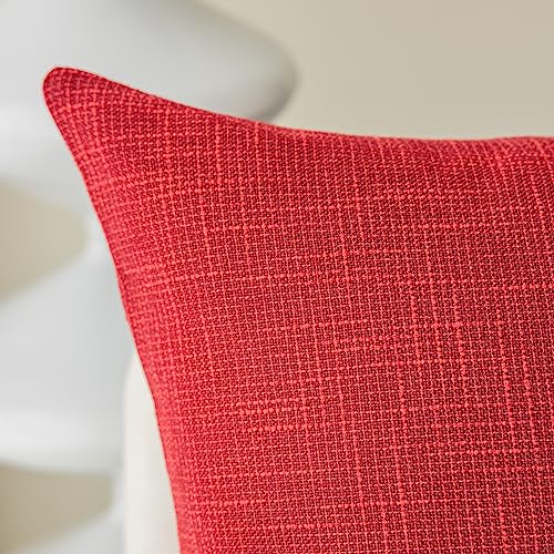 Kevin Textile Christmas Farmhouse Faux Linen Decorative Throw Pillow Case Cushion Cover Pillowcase for Sofa 18 x 18 Inch/45cm x 45cm, Set of 2, Red - color: Red, size: 18" x 18" (Pack of 2)