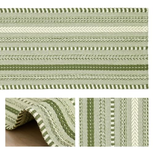 Artoid Mode Army Green Farmhouse Stripe Braided Table Runner 12x72 Inch - color: Army Green, size: 12" x 72", Table Runner