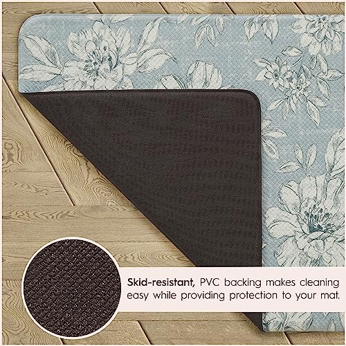 Laura Ashley - Anti-Fatigue Kitchen Mat, Iris Floral Design, Stain, Water & Fade Resistant, Cooking & Standing Relief, Non-Slip Backing, Measures 17.5" x 32", Light Blue Iris - color: Light Blue / Gray, size: 32"L x 17.5"W x 0.47"Th