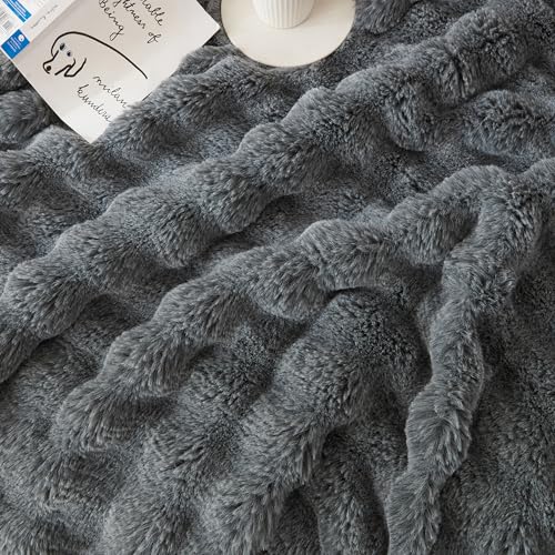 COOVA Soft Bubble Faux Fur Throw Blanket, 60"x80", Cationic Light Grey - color: Cationic Light Grey, size: 60“x80”