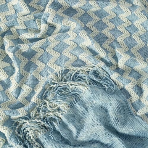 Double Diamond Acrylic Knitted Throw Blanket, Blue, 50x60 - color: Blue