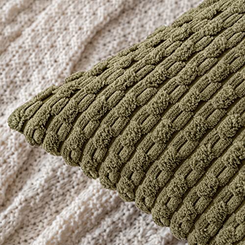 MIULEE Decorative Throw Pillow Covers 16x16 Olive Green Textured Corduroy - color: Olive Green, size: 16" x 16" (Pack of 2)