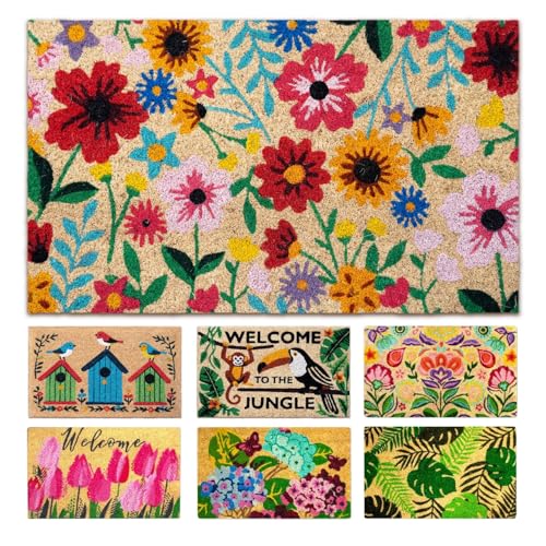 Coir Door Mats Outdoor and Indoor, Botanic, 16 x 27,5 in - color: Botanic