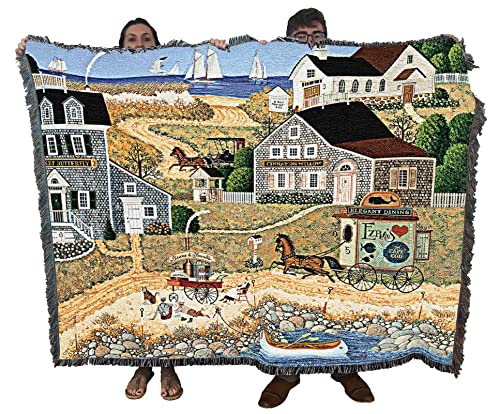 Pure Country Weavers Salty Witch Bay Blanket by Charles Wysocki - Early America Coastal Ocean Beach Gift Tapestry Throw Woven from Cotton - Made in the USA (72x54) - color: Salty Witch Bay