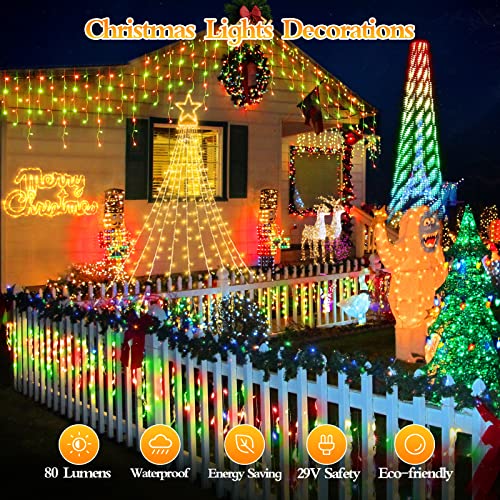 98FT 960 LED Christmas Lights , Waterproof 8 Modes Ice Lights for Outside with Memory and Timer Hanging Fairy Lights Plug-in Curtain String Lights for Holiday Party Wedding Home (Red and Green) - color: Turquoise