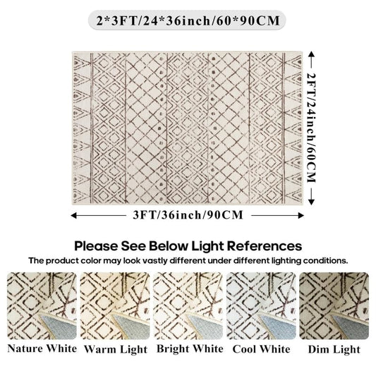 2x3 Small Rug Washable Rug: Moroccan Kitchen Low Pile Area Rugs Beige - color: Geo Beige, size: 2' x 3' (Rectangular)