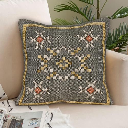 Indian Cotton Cushion Cover Sabra Kilim Pillow Cover Designer Decorative Sofa 18x18 Inche Handwoven Cushion Case for Farmhouse Home Decor Spring Decorative Pillow (Pattern 23) - color: Pattern 23