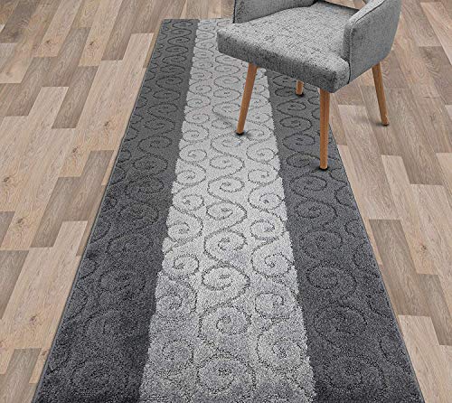 REMNAZ Custom Size Hallway Runner Rug, Scroll Grey, 31 in x 8 ft - color: Scroll / Grey, size: 31 inch Width X 8 Feet Length