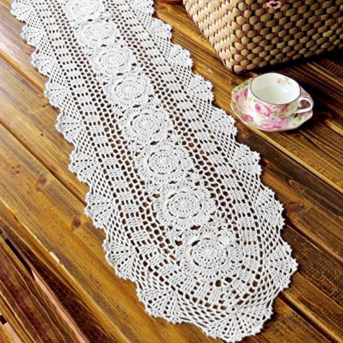 KEPSWET Cotton Handmade Crochet Lace Oval Table Runner White 12x48 Inch - color: White, size: 12"x48"