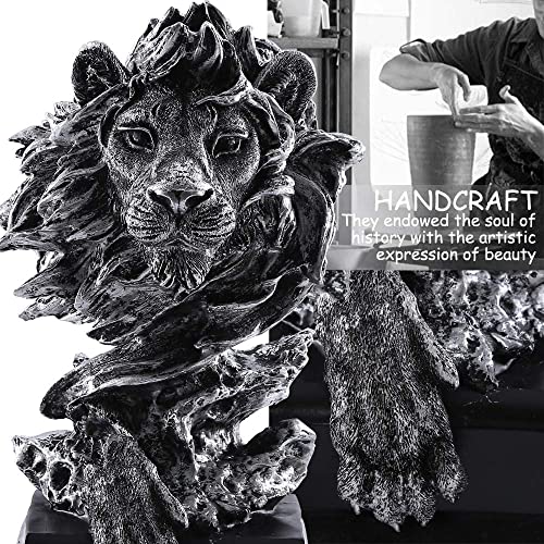 H&W Sandstone Lion Figurines, The King of Beasts, Statue Decoration, Silver - color: Silver